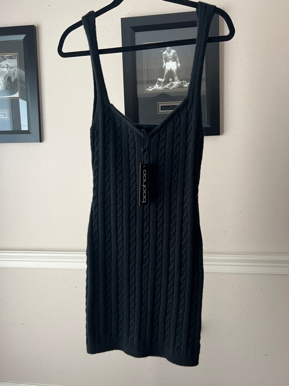 Boohoo Black Cable Knit Mini Tank Dress